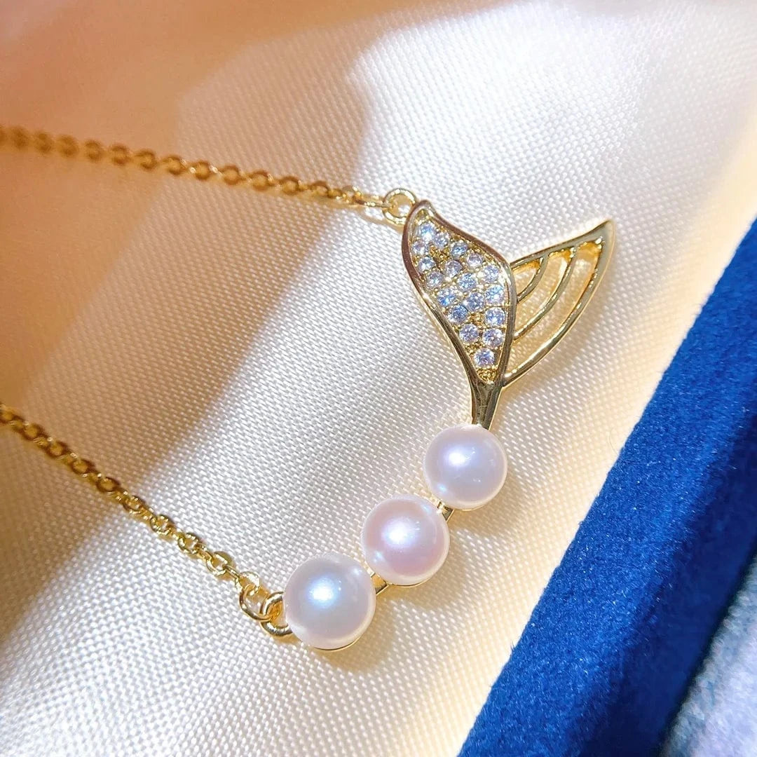 Vintage / pearl jewelry set Custom 925 sterling silver necklace earring ring fashion Mermaid pearl wedding jewelry set for women