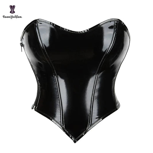 Vintage Slimming Binder Bustier Shaper Plus Size S-xxxxxxl Glitter Leather Plastic Bone Corset Woman With Zip Matching T String