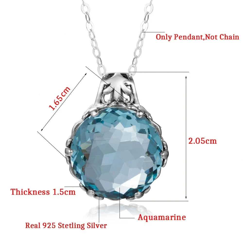 Vintage Women Aquamarine Gemstone Pendant 925 Silver Necklace Pendant Gemstone Wedding Jewelry