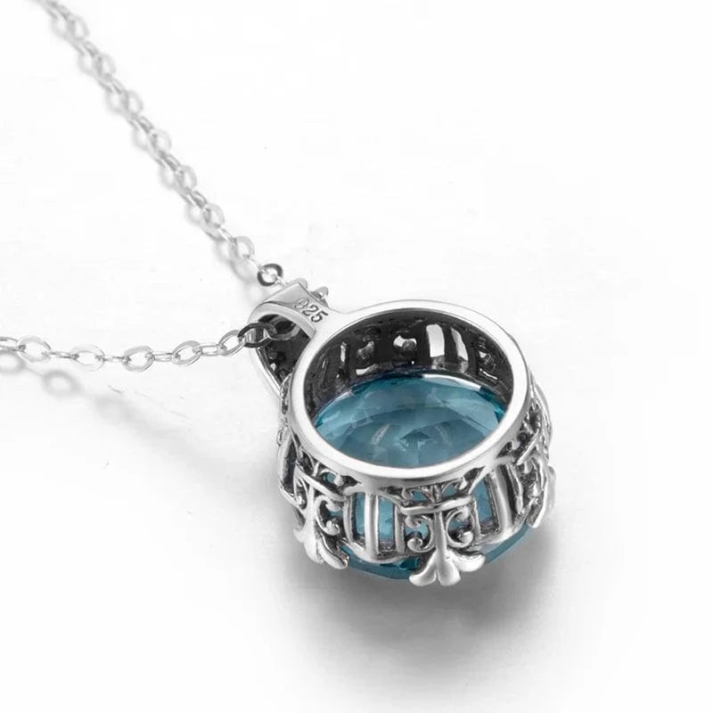 Vintage Women Aquamarine Gemstone Pendant 925 Silver Necklace Pendant Gemstone Wedding Jewelry