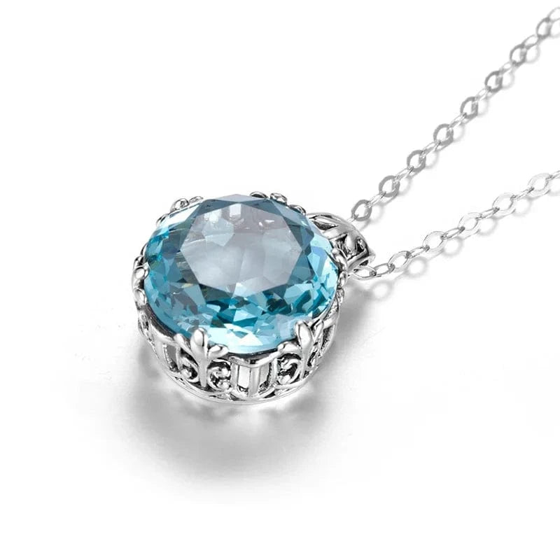 Vintage Women Aquamarine Gemstone Pendant 925 Silver Necklace Pendant Gemstone Wedding Jewelry