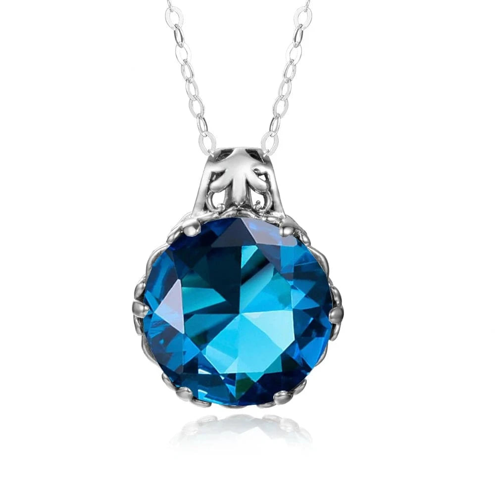 Vintage Women Aquamarine Gemstone Pendant 925 Silver Necklace Pendant Gemstone Wedding Jewelry