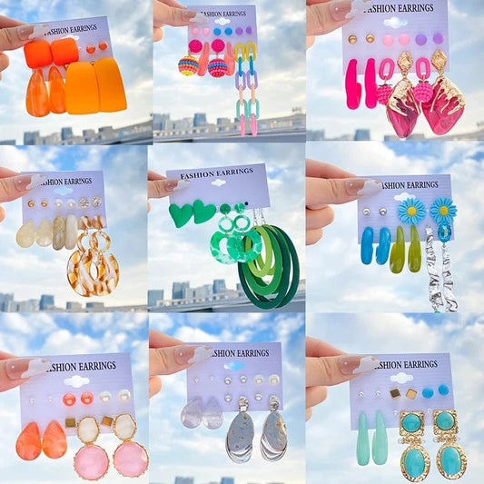 VKME Colorful Heart Resin Acrylic Stud Earrings Exaggerated Fashion Candy Colors Earrings Set