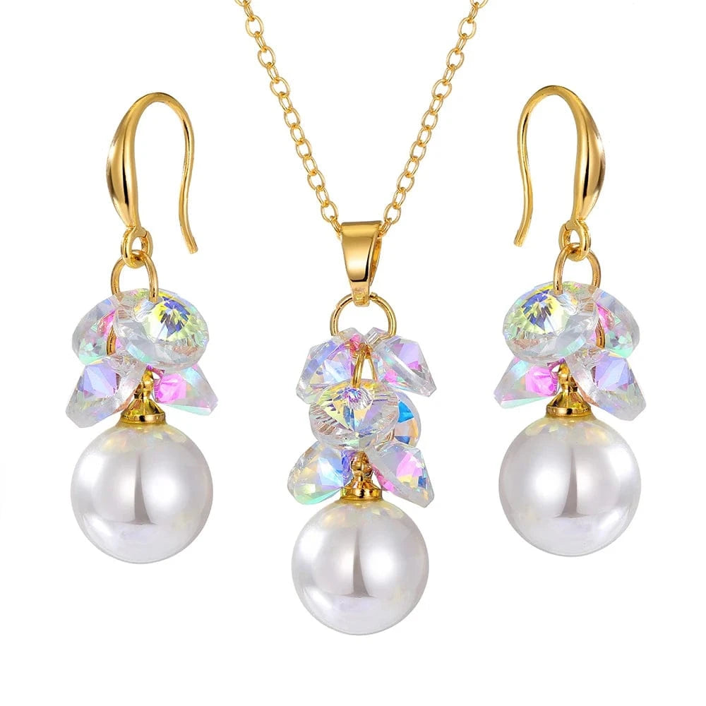 VKME Fashion New Design Fashion Colorful Rhinestone Pearl Jewelry Set for Women Jewelry Wholesale