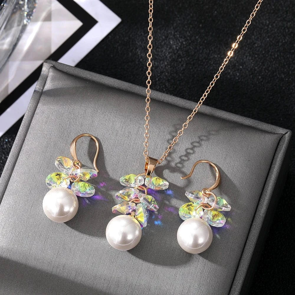 VKME Fashion New Design Fashion Colorful Rhinestone Pearl Jewelry Set for Women Jewelry Wholesale