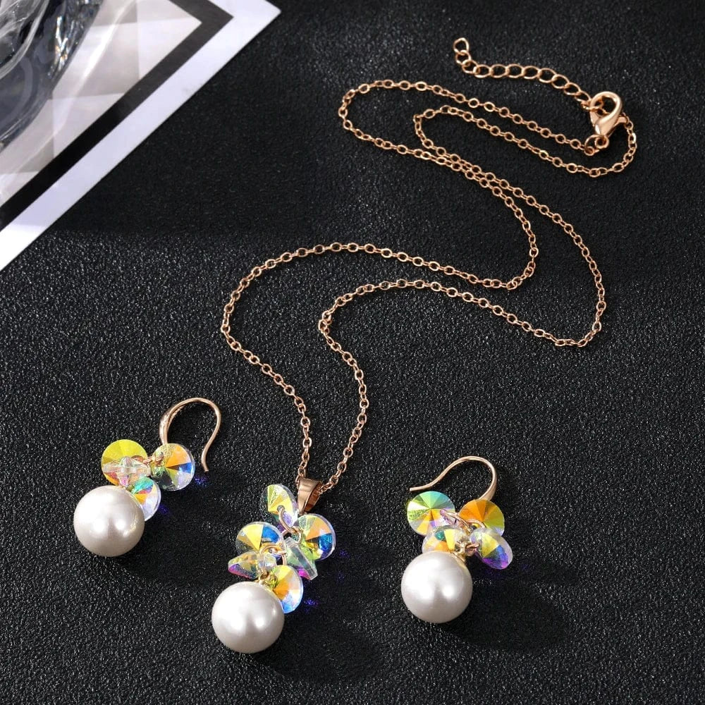 VKME Fashion New Design Fashion Colorful Rhinestone Pearl Jewelry Set for Women Jewelry Wholesale