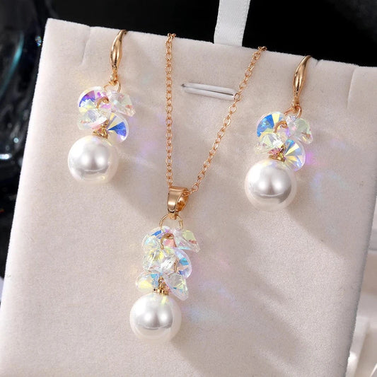 VKME Fashion New Design Fashion Colorful Rhinestone Pearl Jewelry Set for Women Jewelry Wholesale
