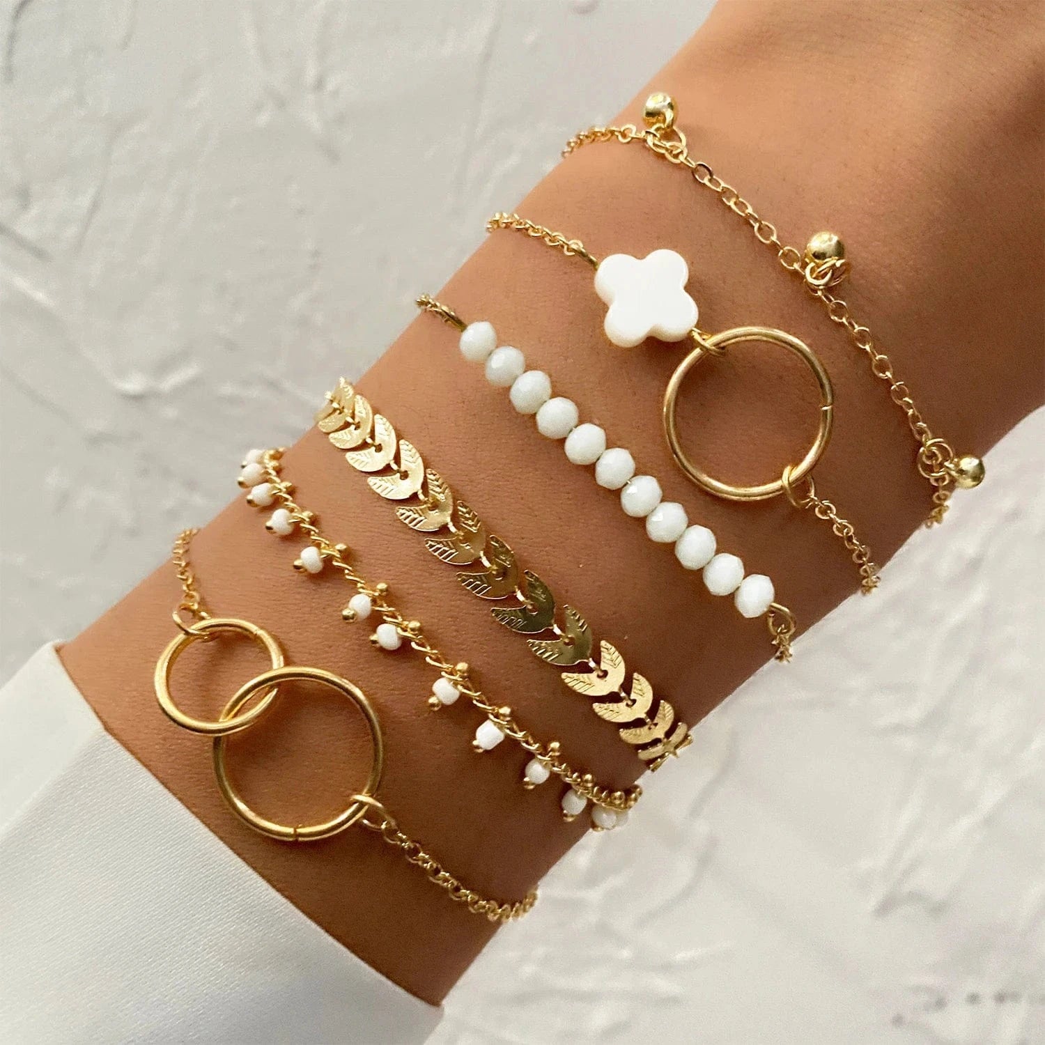 VKME Vintage Gold Plated 4Pcs Link Chain Bracelets Bangles Set High Polished Charm Gold Bracelet For Women Jewelry
