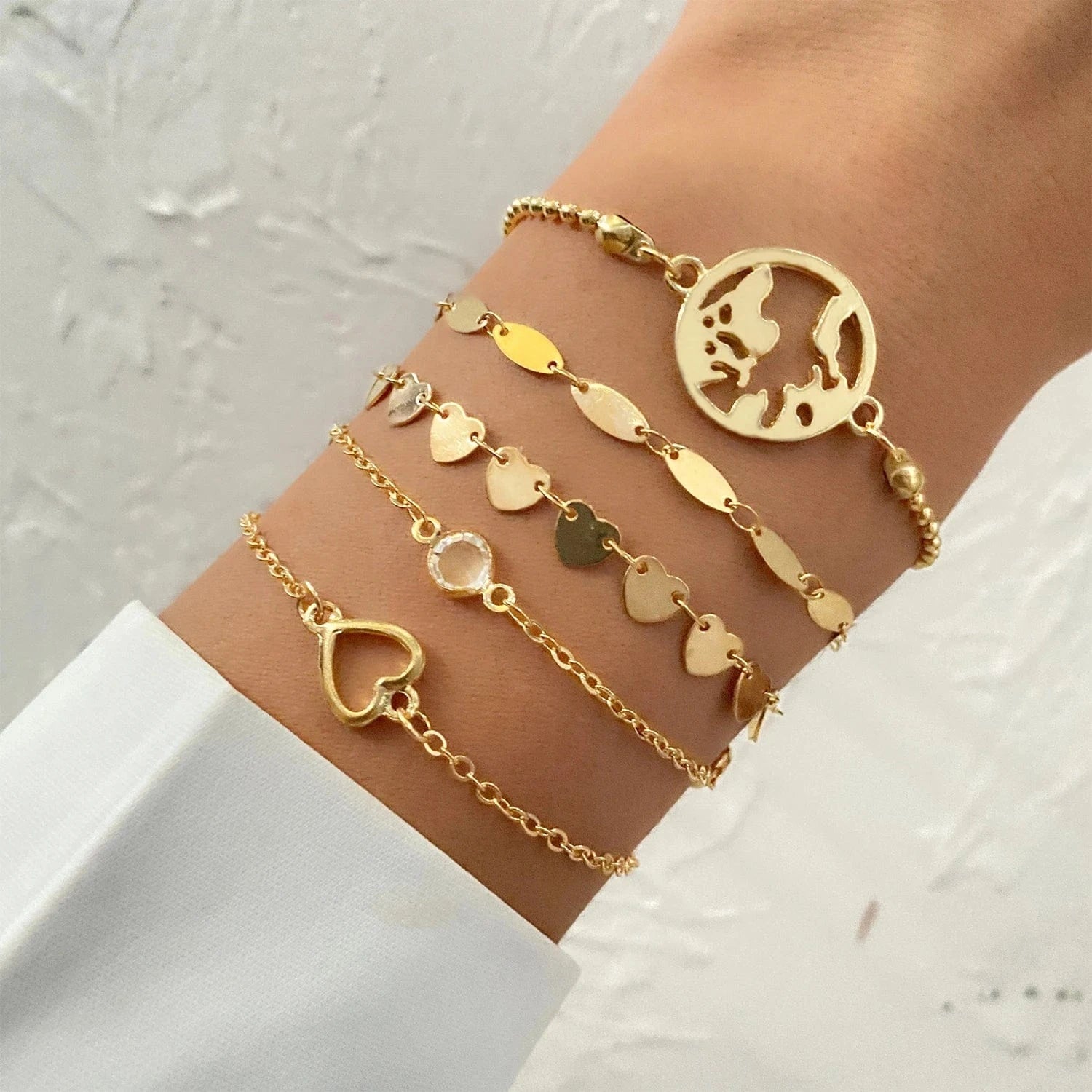 VKME Vintage Gold Plated 4Pcs Link Chain Bracelets Bangles Set High Polished Charm Gold Bracelet For Women Jewelry