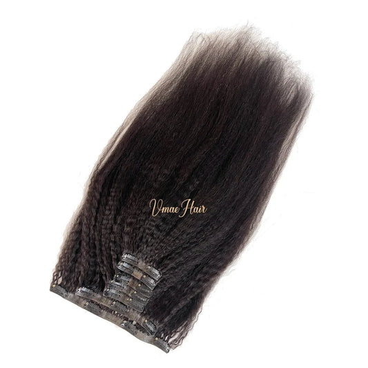 VMAE 100g Wholesale Remy Hair Extension Indian Raw Cuticle Aligned Clip-In Coarse Kinky Straight Genius Seamless
