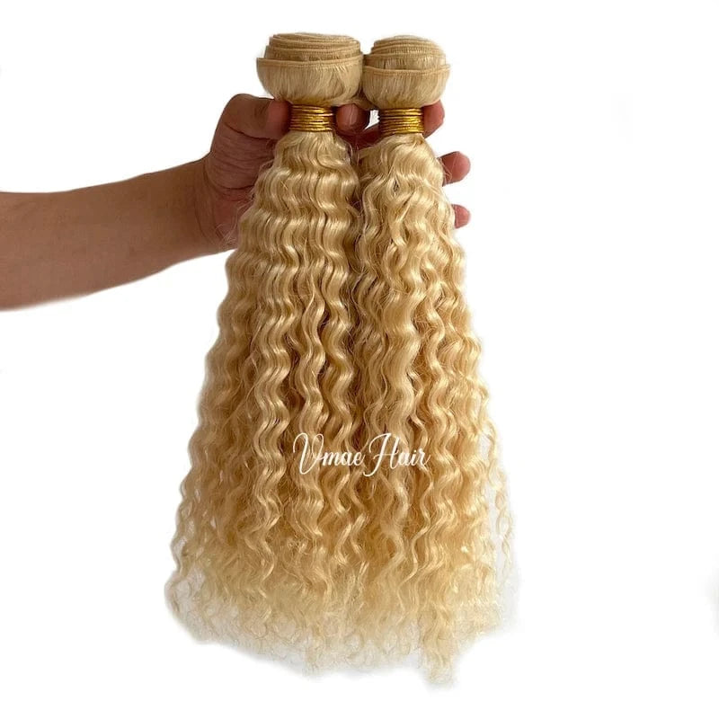 VMAE European Russian 613 Blonde 100g Deep Wave Kinky Curly Weft Virgin Hair Weave Raw Human Hair Bundles Extension