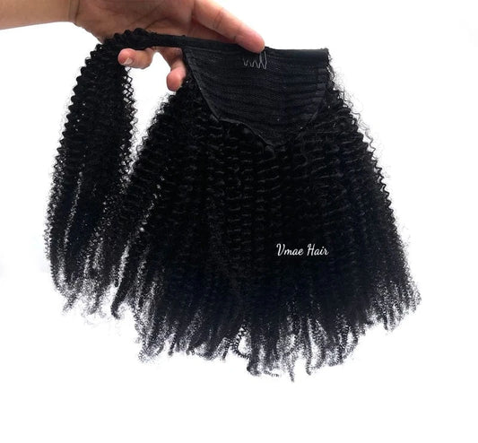 VMAE Indian Remy Afro Kinky Curly Raw Cuticle Aligned Wrap around Ponytail Drawstring Human Hair Extensions 3A 3B 4C Ponytails