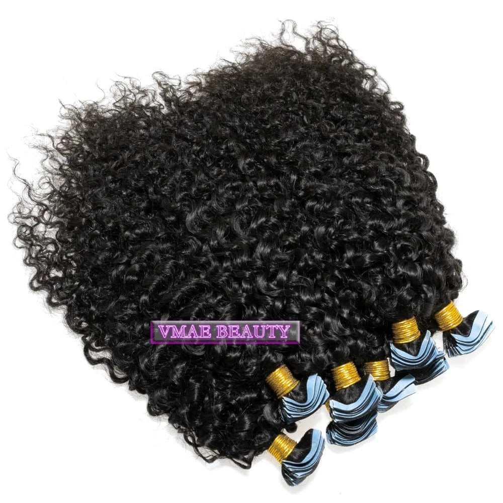 VMAE Pre Bonded Mongolian Hair Cuticle Aligned Remy Hair Natural Color 3A 3B 3C Kinky Curly Tape Ins 100g Keratin Human Hair