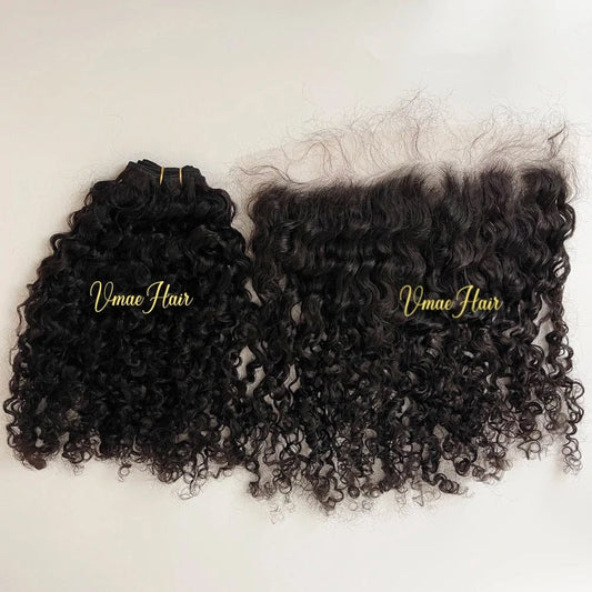VMAE Raw Afro Kinky Curly Wavy Closure and Frontals Bundles Human Hair with Frontal and Closure Cuticle Aligned Hair