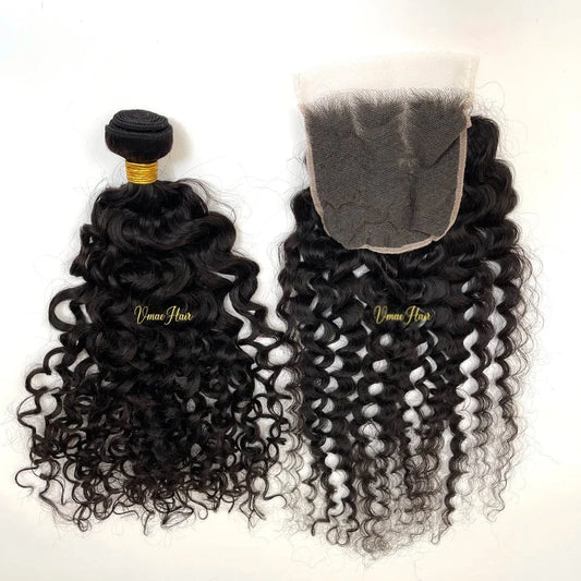 VMAE Raw Afro Kinky Curly Wavy Deep Water Wave Cuticle Aligned Hair HD Lace Closure Human Hair Bundles with Frontal and Closure