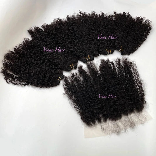 VMAE Raw Deep Afro Kinky Curly Wavy Bundles Cuticle Aligned Human Hair with Frontal and Closure Baby Hair Styles 3B Wave Curl
