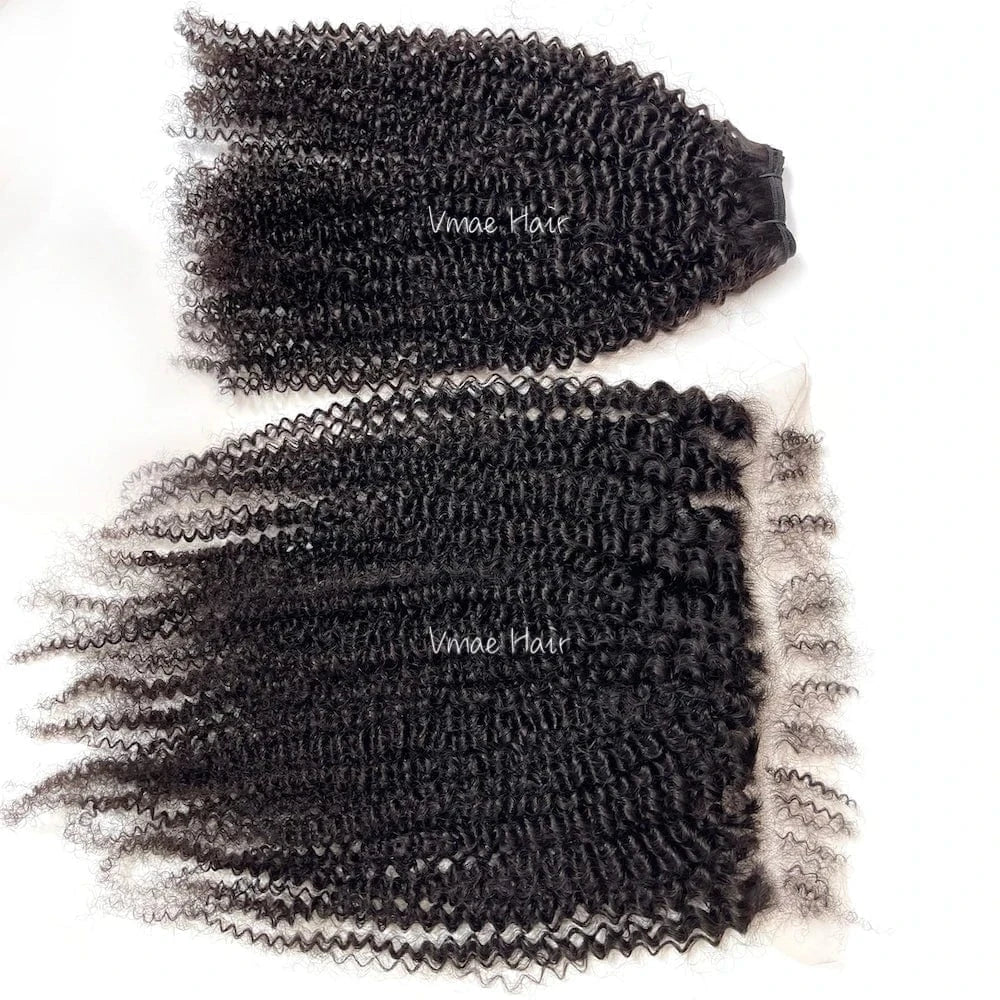 VMAE Raw Deep Afro Kinky Curly Wavy Bundles Human Hair with Frontal and Closure with Baby Hair Cuticle Aligned Hair