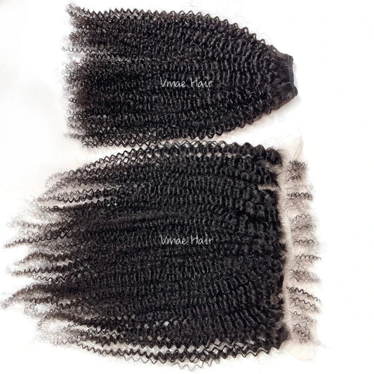 VMAE Raw Deep Afro Kinky Curly Wavy Bundles Human Hair with Frontal and Closure with Baby Hair Cuticle Aligned Hair