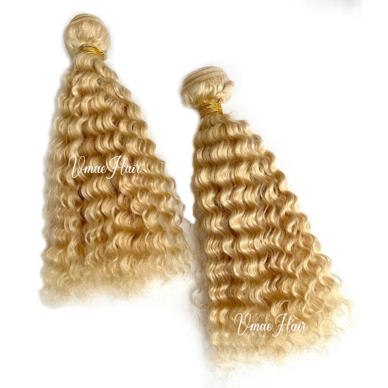 VMAE Remy European Russian 613 Blonde 27 Kinky Deep Curly Weft Virgin Hair Weave Raw Human Hair Bundles Extension