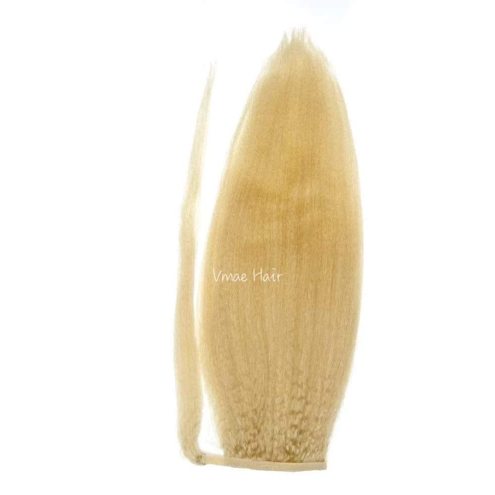 VMAE Russian 100g 613 22 Blonde Virgin Raw Cuticle Aligned Kinky Straight Human Hair Ponytail Extensions Wrap Around Ponytails
