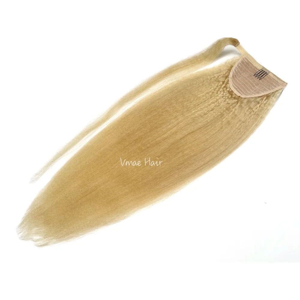 VMAE Russian 100g 613 22 Blonde Virgin Raw Cuticle Aligned Kinky Straight Human Hair Ponytail Extensions Wrap Around Ponytails