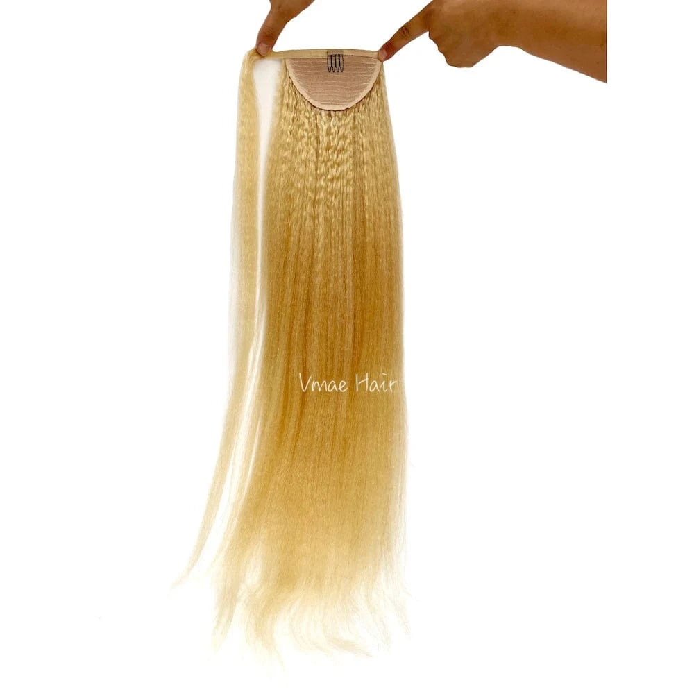 VMAE Russian 100g 613 22 Blonde Virgin Raw Cuticle Aligned Kinky Straight Human Hair Ponytail Extensions Wrap Around Ponytails