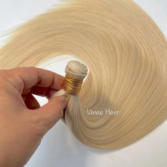 VMAE Virgin Raw Cuticle Aligned Double Drawn Straight Hand Tied Flat Invisible Russian Genius Weft Hair Extensions Human Hair