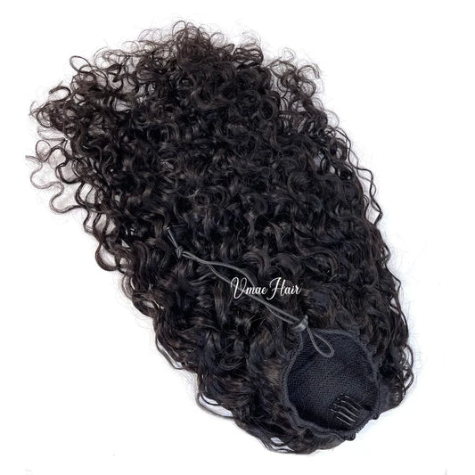 VMAE Wholesale 100g Virgin Deep Curly Water Wave Wavy Raw Cuticle Aligned Remy Drawstring Ponytail Human Hair Extensions