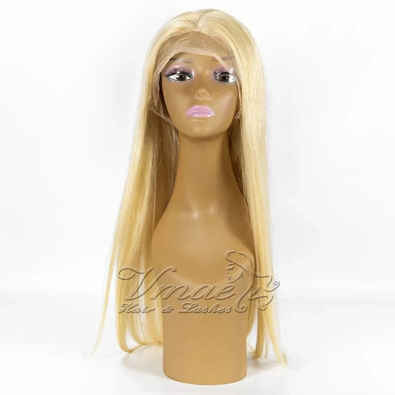 VMAE Wholesale Bulk Sale Long Raw Remy Russian Blonde Bone Straight Full Lace Human Hair Wig with Transparent Lace 613 Size