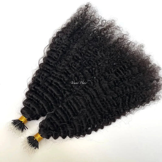 VMAE Wholesale Cuticle Aligned Remy Kreatin Burmese Curly Hair I Tip Plastic Tip Nano Hair Extensions Human Hair