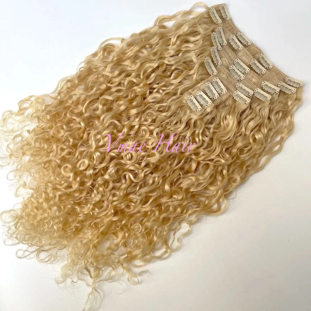 VMAE Wholesale INDIAN Raw Cuticle Aligned Brown 3B 3C Deep Curly Virgin Hair Clip In Extensions 100human Hair