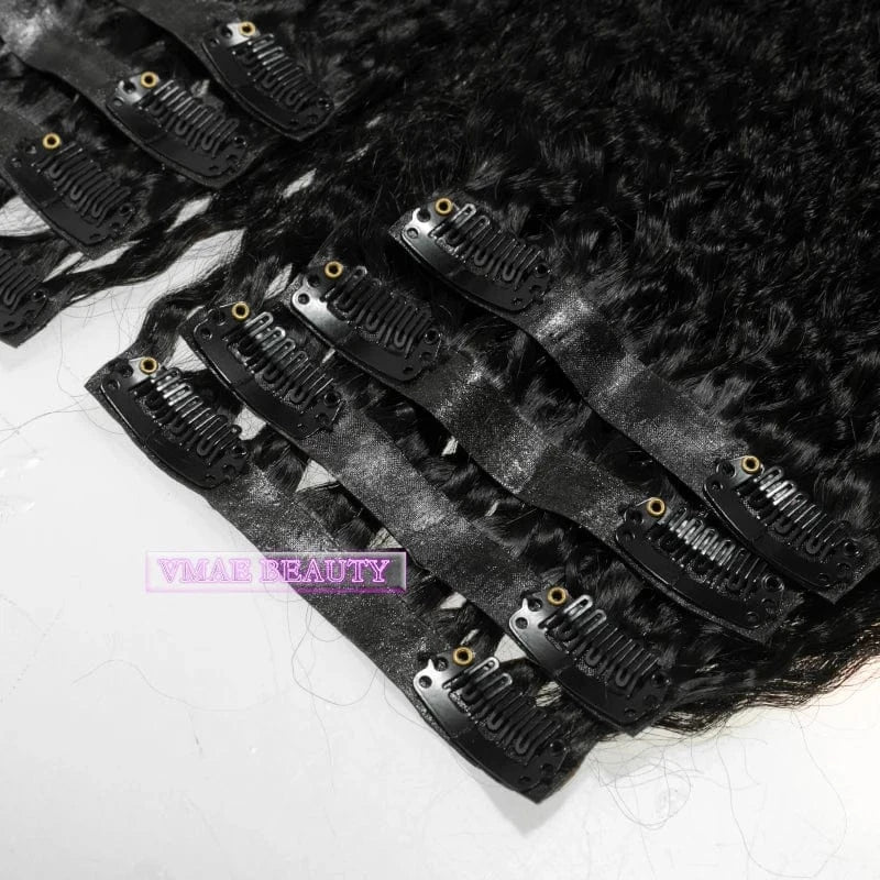 VMAE Wholesale Raw Cuticle Aligned PU Invisible Seamless Clip Ins Afro Kinky Curly Seamless Human Hair Clip In Hair Extension