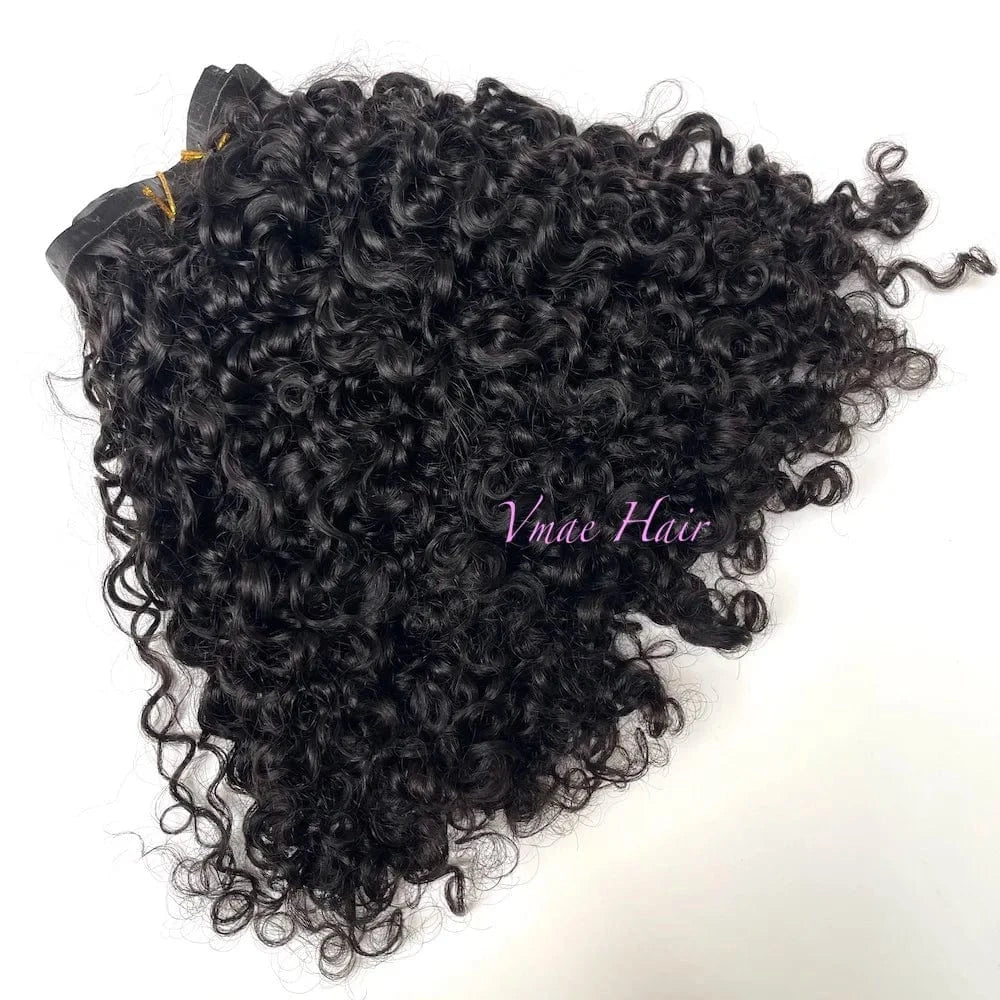VMAE Wholesale Raw Cuticle Aligned PU Invisible Seamless Clip Ins Afro Kinky Curly Seamless Human Hair Clip In Hair Extension