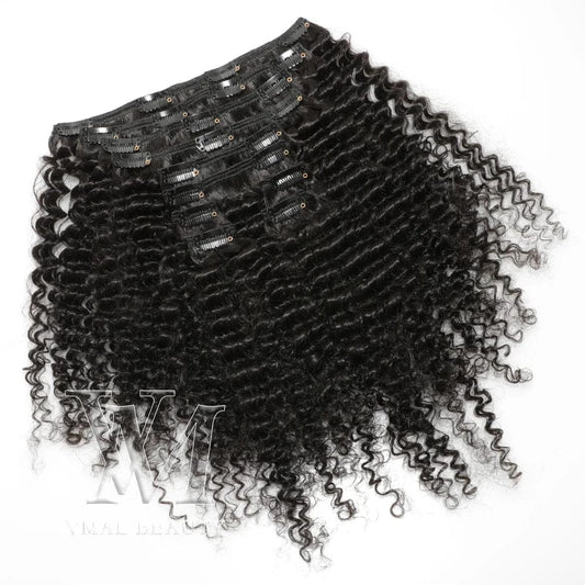 VMAE Wholesale Raw Remy Virgin Human Hair Extensions Clip Ins Wavy Afro Kinky Curly Clip In Hair Extensions for Black Women