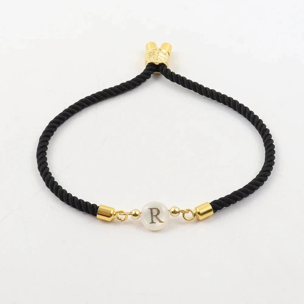 W / Black New Fashion A-Z Initial Letter Bracelet Women Handmade Adjustable Rope Charm Bracelet For Women Jewelry Gift