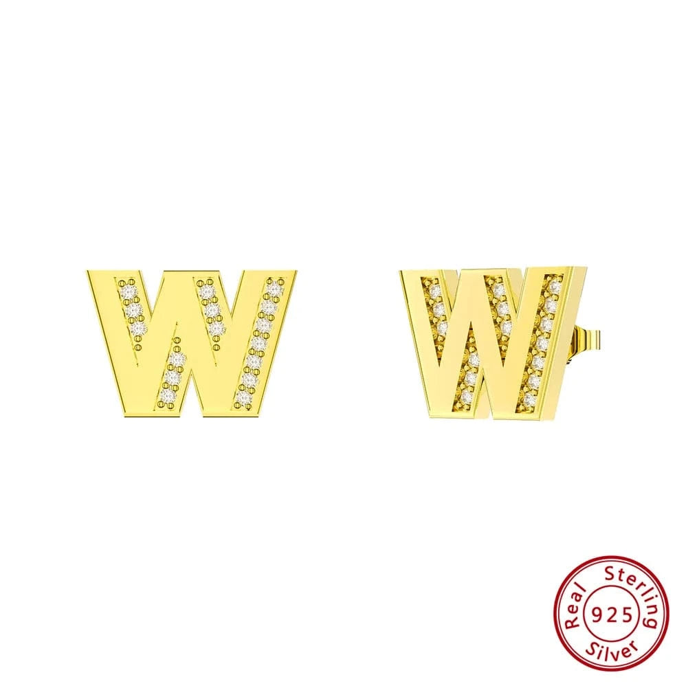 W RINNTIN ZKE01 Fine Jewelry Earrings 2023 Zircon Letter Stud Earrings Silver 925 Sterling Women Wholesale Bulk Earring Alphabet