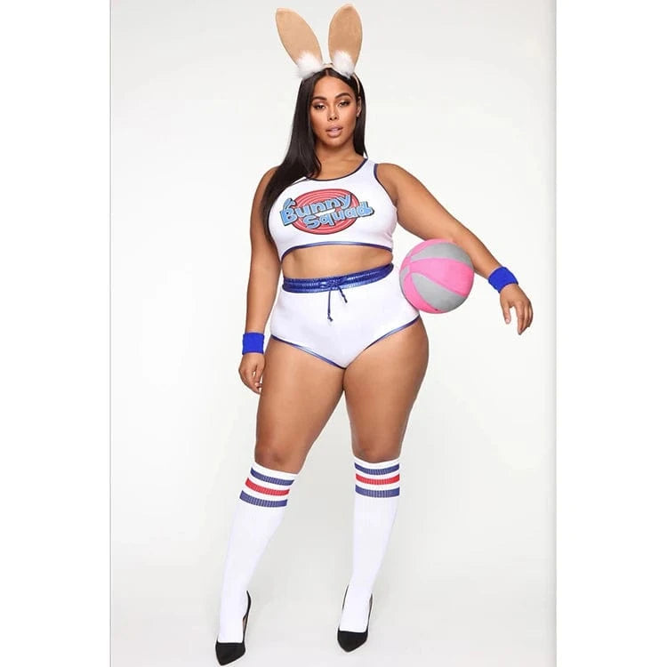 W-S543A Sexy Women Two Piece Set Printed Crop Top and Hot Shorts Tracksuits Rabbit Cosplay Costume