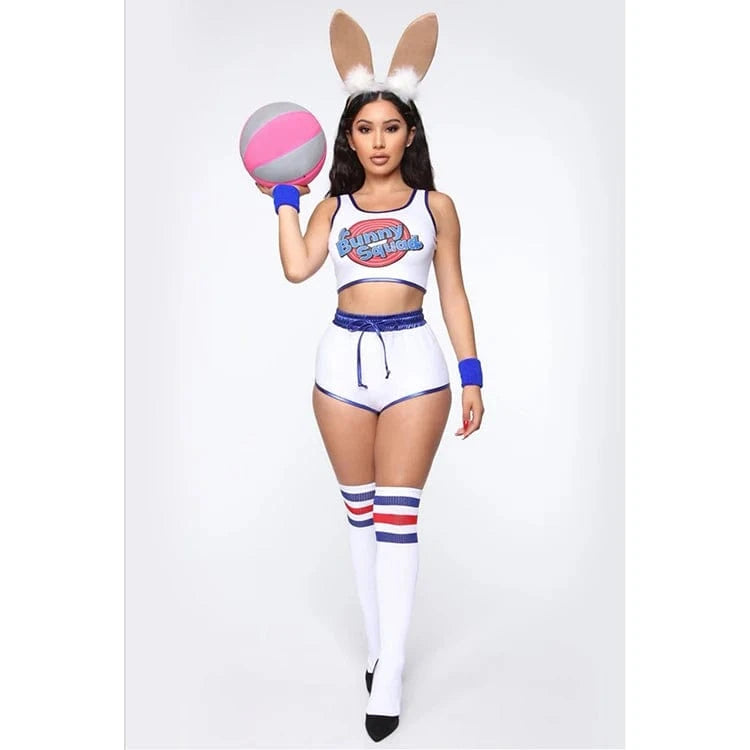 W-S543A Sexy Women Two Piece Set Printed Crop Top and Hot Shorts Tracksuits Rabbit Cosplay Costume