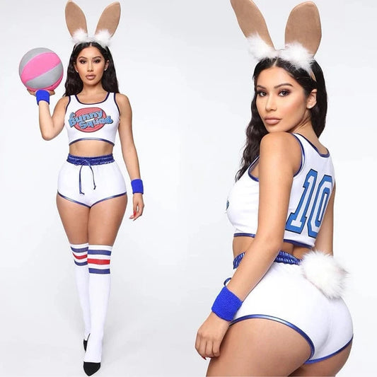 W-S543A Sexy Women Two Piece Set Printed Crop Top and Hot Shorts Tracksuits Rabbit Cosplay Costume