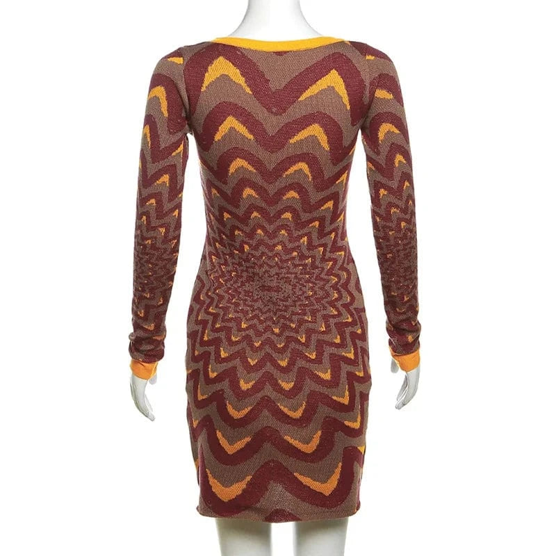 W23D33017 Long Sleeve Stripe Mini Dresses Women Casual Knitted Dress Prom Dresses 2024