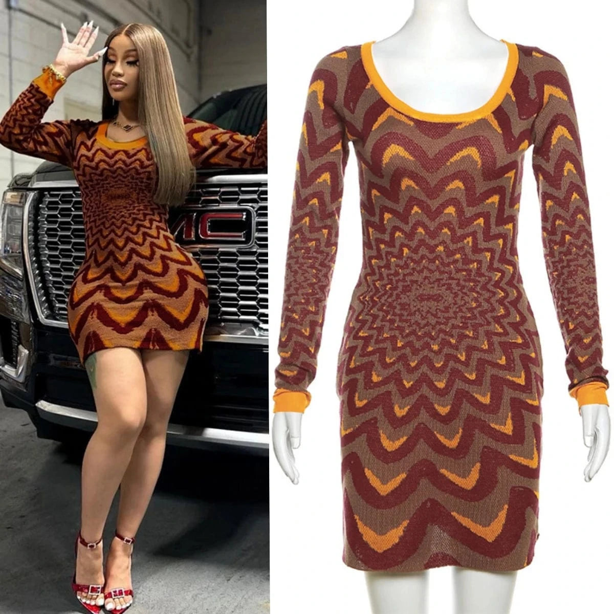 W23D33017 Long Sleeve Stripe Mini Dresses Women Casual Knitted Dress Prom Dresses 2024