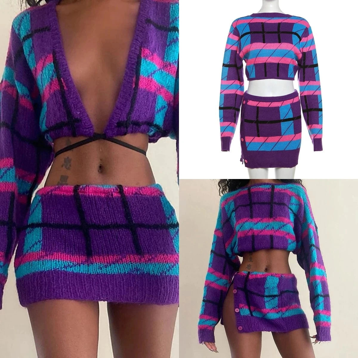 W23S35771 Wholesale 2024 New Arrivals Fashion Knitted Sweater 2 Piece Skirt And Top Set For Women