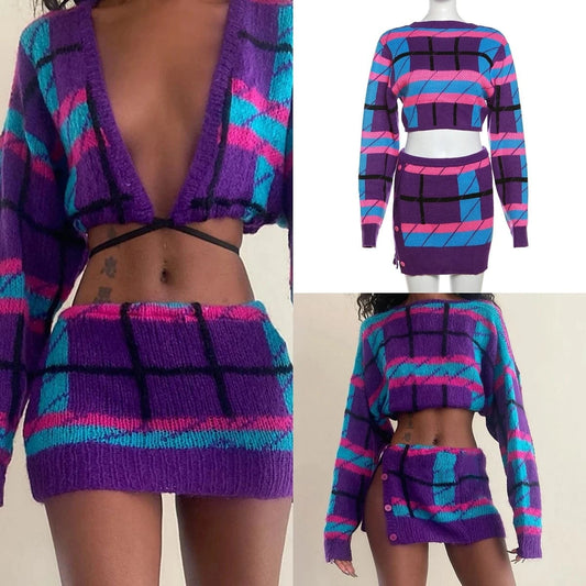 W23S35771 Wholesale 2024 New Arrivals Fashion Knitted Sweater 2 Piece Skirt And Top Set For Women