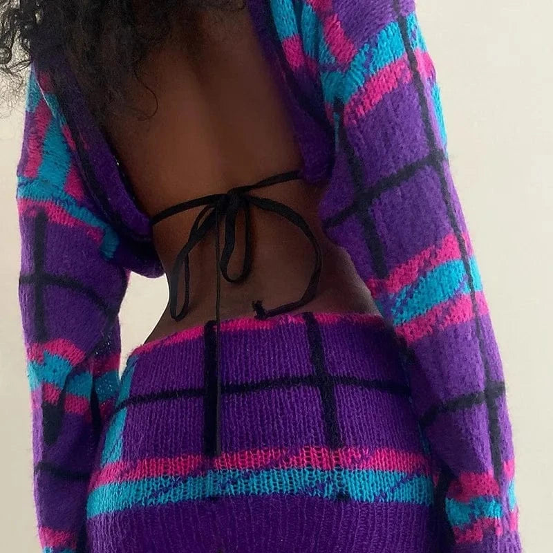 W23S35771 Wholesale 2024 New Arrivals Fashion Knitted Sweater 2 Piece Skirt And Top Set For Women