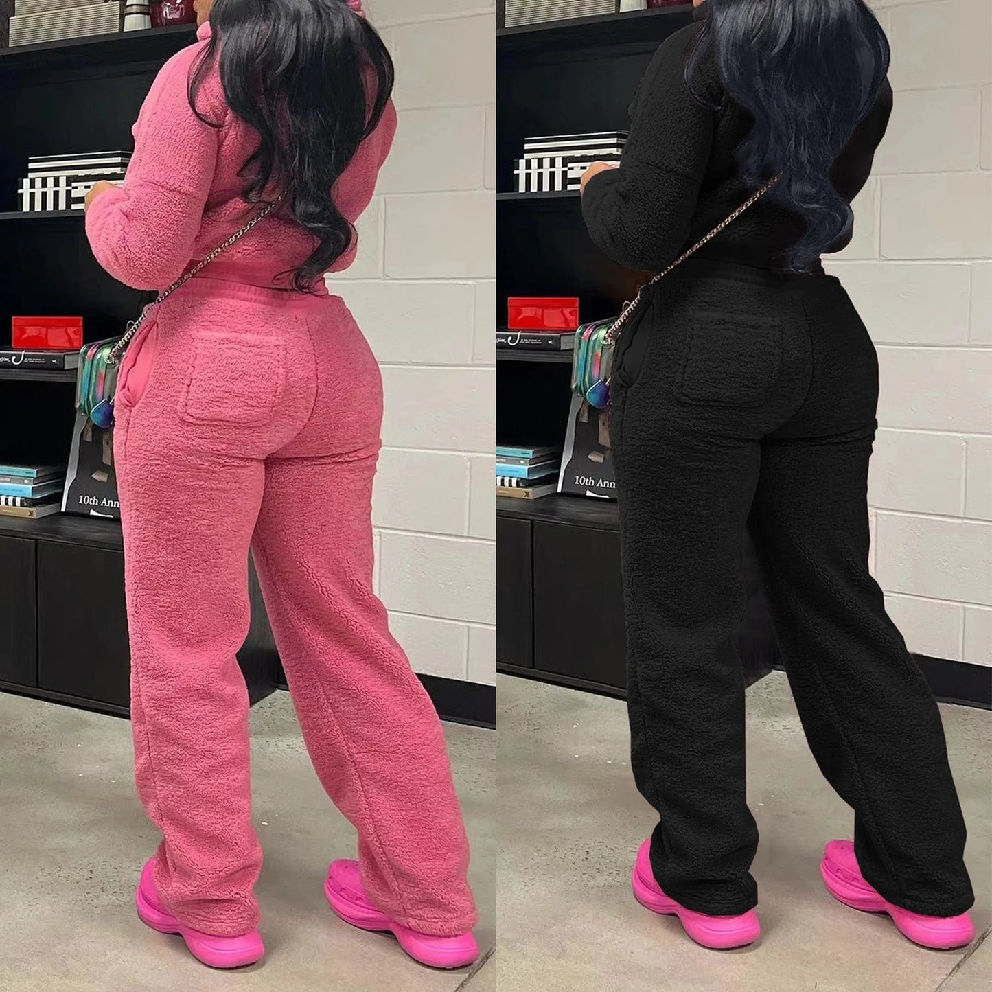 Warm Thick Fleece Jogger Set Women Woman Winter Fleece Sweat Suit Fuzzy Lounge Wear 2 PC Set