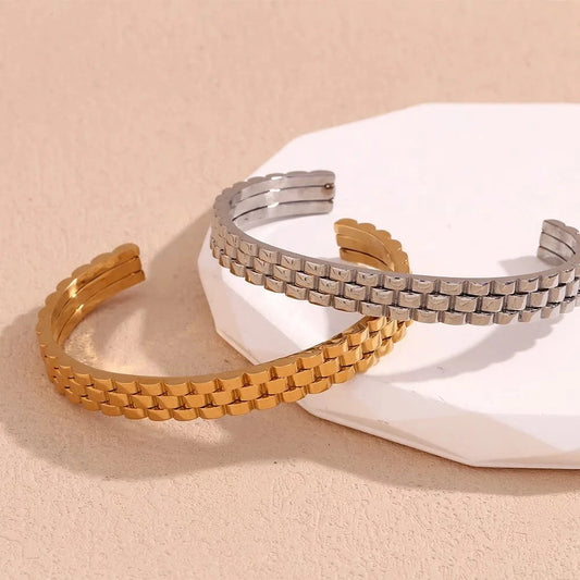 Watchband Cuff Bangle 18k Gold Plated Bangles For Women Waterproof 316L Stainless Steel Jewelry