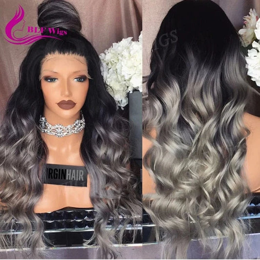 Water Wave HD Lace Frontal Wigs, 250% Density Virgin Raw Indian Remy Grey Human Hair Wig, Glueless Lace Wig Plucked