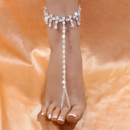 Waterdrop Anklet Rhinestone Accessories Summer Foot Jewelry For Women Crystal Ankle Chain Accessory