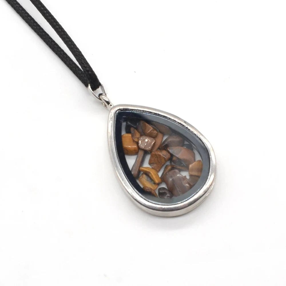 Waterdrop Necklace / Tiger Eye Silver Love Heart Crystal Pendant Necklace 18" Black Cord for women Men 3-8MM Raw Chip Gemstone Open Wishing Choker Jewelry
