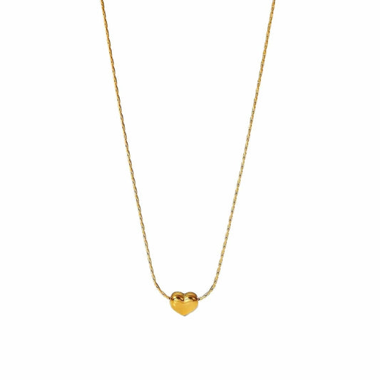 Waterproof / 18inches / N2459 N2459 New Arrival 18K PVD Gold Plated Heart Pendant Choker Jewelry Party Stainless Steel Simple Smooth Heart Necklace for Girls